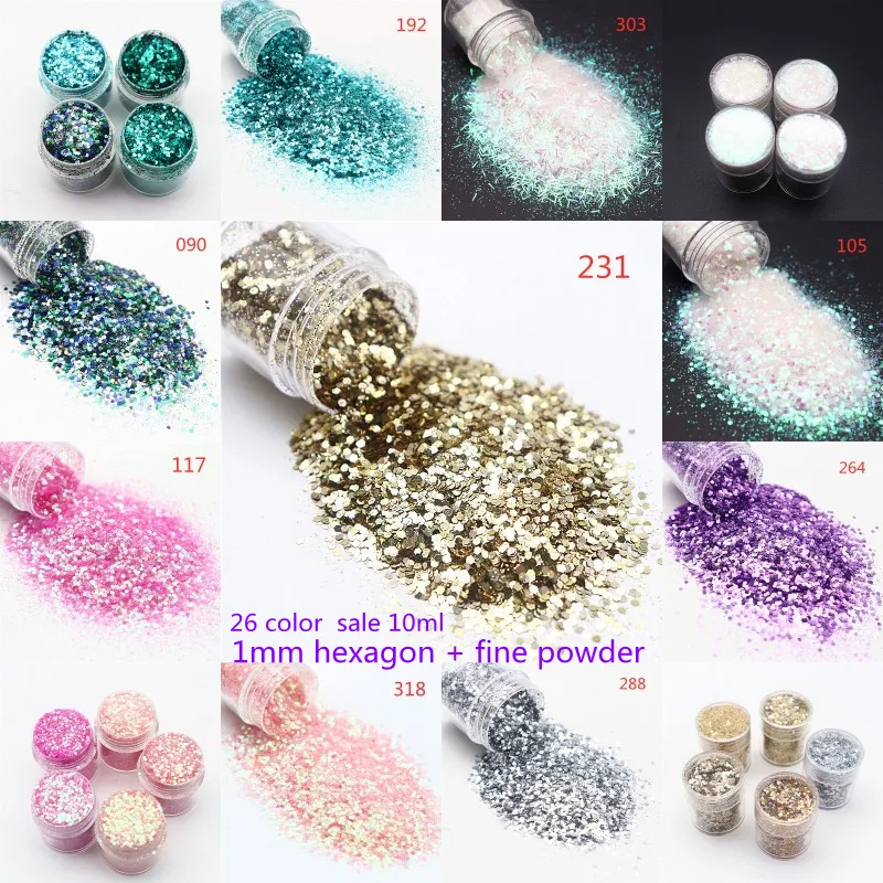 10ml/can Nail Art Sequins Hexagonal Fine Powder Sequins Transparent Color Champagne Gold and Silver DIY Nail Makeup Decorations