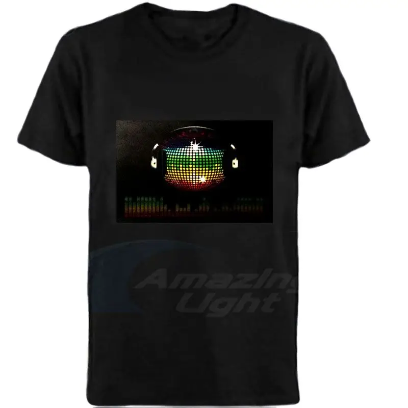 Battery Charger Design Sound Activated Led Flashing T Shirt With 2pcs AA Battery Inverter Free Shipping