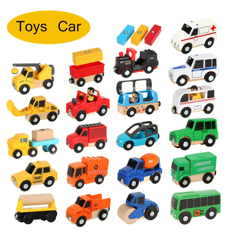 Wooden Train Track Accessories Wood Magnetic Train Helicopter Car Truck Toy For Wooden Track Set Biro Tracks