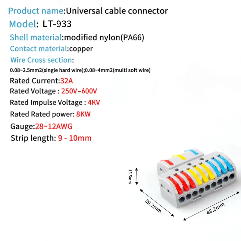 Mini Quick Wire Connector Quick Splitter Universele Bedrading Kabel Universal Push-In Connector2 In 4/6 Uit 3 In 6/9 out