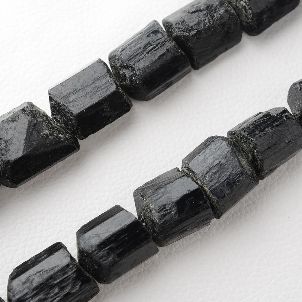 18-20x18-23mm Natural Genuine Raw Mineral Black Tourmaline Hand Cut Nugget Loose Rough Matte Faceted Beads 15