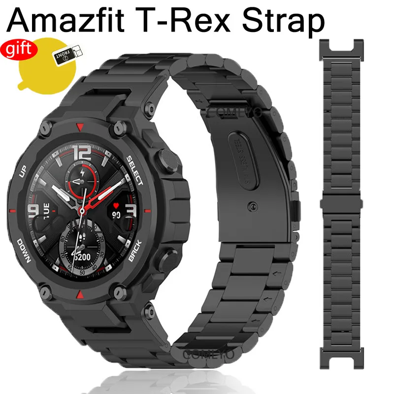 Luxurious Band For Amazfit T Rex Pro Smart Watch Strap Metal Stainless Steel Bracelet For Xiaomi Huami Amazfit T Rex Screen Film