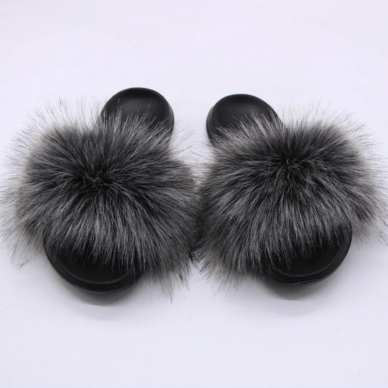 

Summer women's slippers luxury imitation fur raccoon fur slippers fashion simple indoor non-slip fluffy fur Outdoor slippers