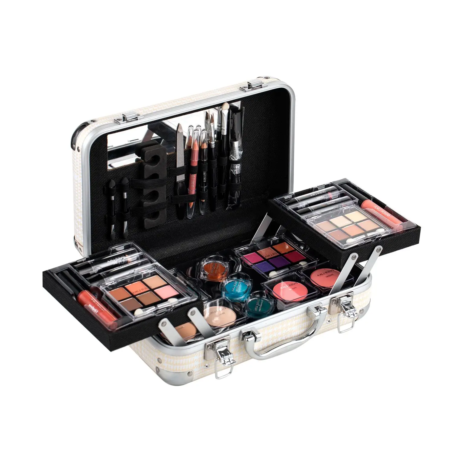 DUER LIKA Carry  Professional 24 Color Eyeshadow Blush Makeup Set Train Case with Pro Make Up Kit and Reusable Aluminum BOX