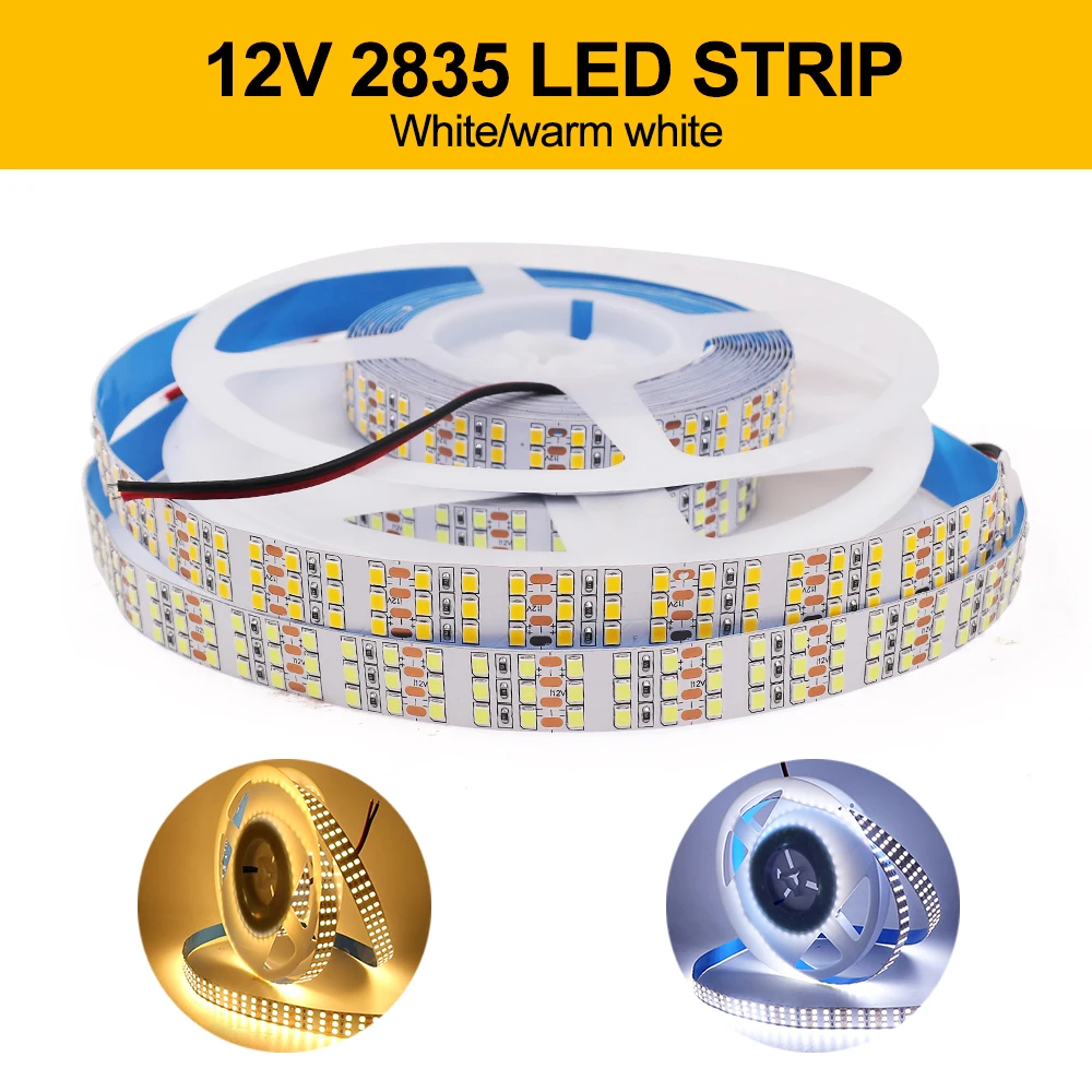 DC12V LED Strip 2835 360LEDs/m High Brighter Warm White 3000K / Cold White 6000K Flexible Rope Ribbon Tape LED Light  Strip 5m