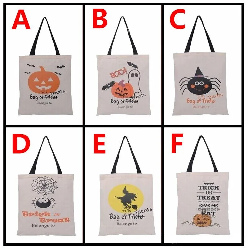 

20pcs Halloween Sacks Canvas Bags with handle Cotton Drawstring Children Candy Gifts Bag Party Pumpkin Bag 6 style