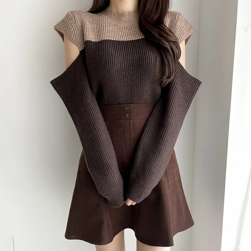 

Patchwork Korean Pollover Winter Autumn Chic 2022 Women Cute Fashion Woman Sweaters Thick Knitted Warm Lazy Tops Loose Jumpers