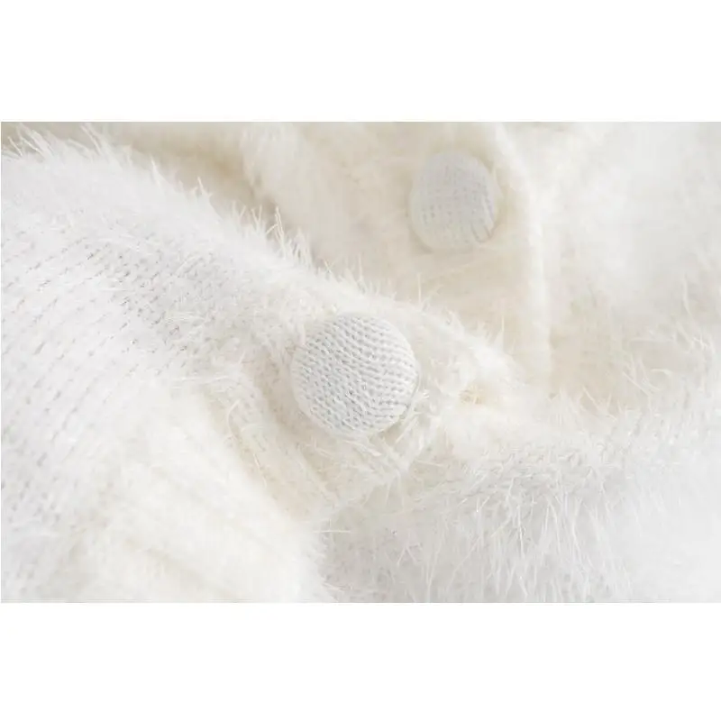 Furry White Cropped Cardigans Women Kawaii Sweater Knitted Crop Top Sweater Korean Casual Long Sleeve Ladies Sweater Fall 2021
