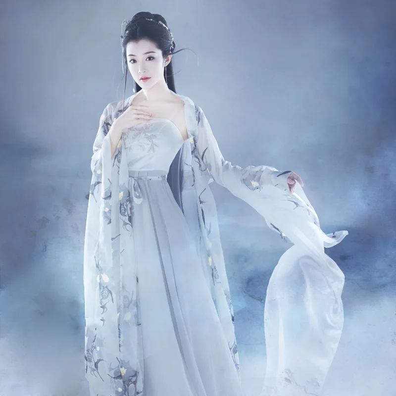 

Qian Mo Qing Tang Dynasty Fairy Costume Hanfu Traditional Chinese Realistic Painting Immortal Crane Photography Hanfu Female