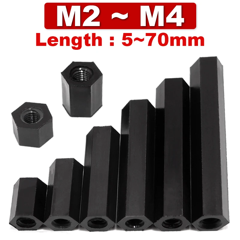 M2 M2.5 M3 M4 Black Nylon Hex Standoff Female Plastic Double Pass Hexagonal Threaded PCB Motherboard Isolation Pillar Column Nut