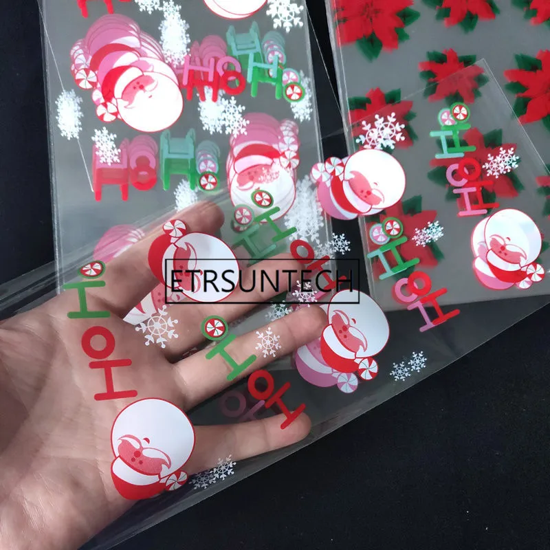 2000pcs Santa Claus Snowman Plastic Bags Transparent Gift Bag for Christmas Gift Baking Candy Cookie Packaging Bags