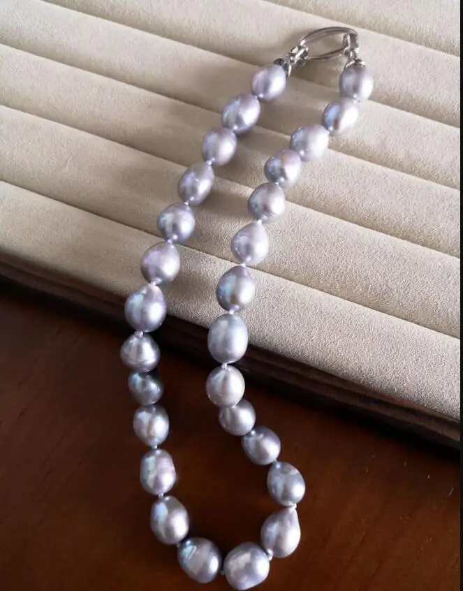 

10mm gray oval rice pearl choker necklace oval clasp natural Freshwater PEARL Women Jewelry 43cm 17'' 35cm