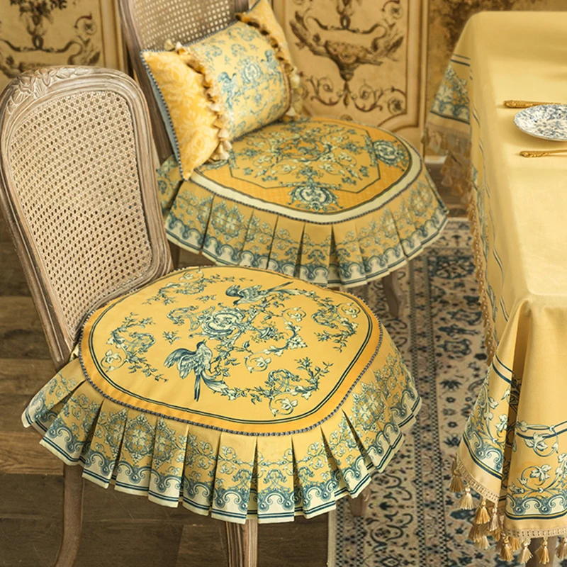 Exquisite Dining Chair Cover Seat Cushion European and American Entry Lux Yellow Dining Table Chair Cover Home Stool Cushion