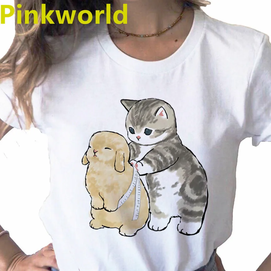 Summer New Fashion Funny Cat Cartoon print ladies T-shirt ladie casual basis O-collar white shirt short sleeve T-shirt,Drop Ship