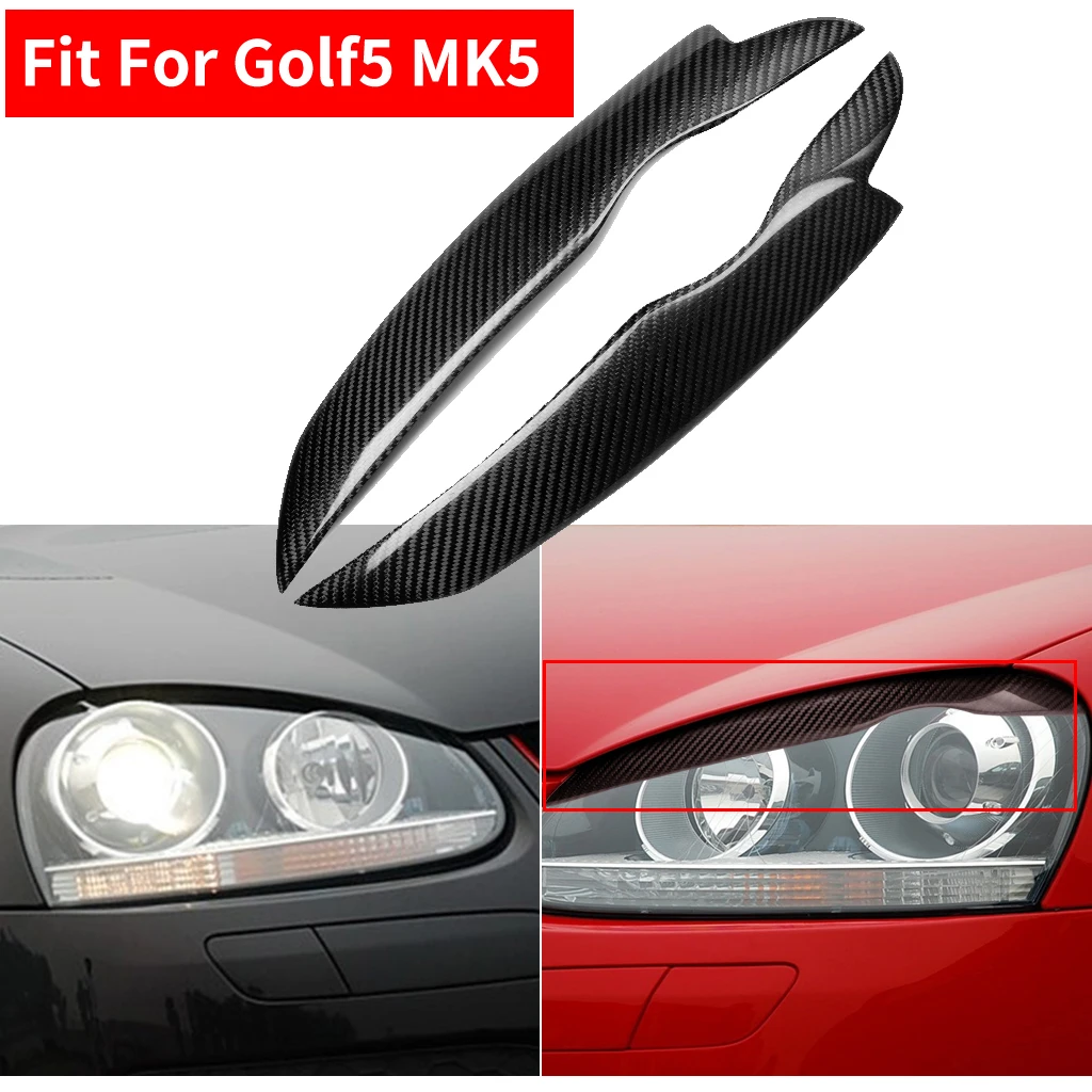 2PCS Car Styling Real Carbon Fiber Headlight Eyebrow Eyelids For Golf5 MK5 Decal Trim Cover Sticker Accessory Parts 2005-2009