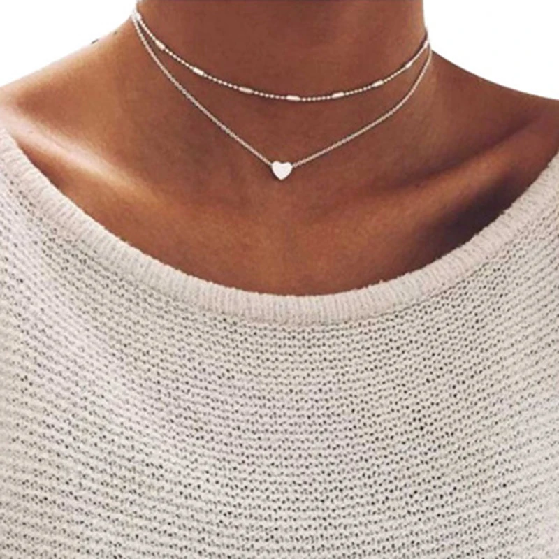 Sumeng 2024 neue Mode schönen Stil 2 Schichten Liebe Herz mehr schicht ige Kette Choker Halskette für Frauen Mädchen Geschenke
