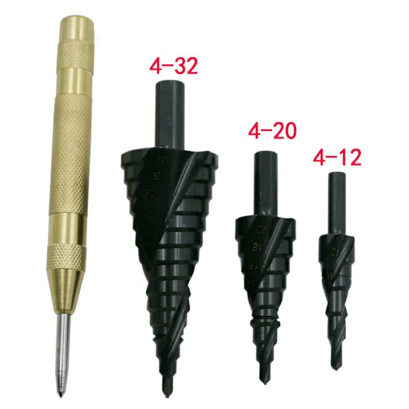 HSS Titanium Nitride Coated Cone Spiral Step Drill Bit Set Metal Hole Cutter Power Cobalt Nitrogen Flute High Speed Steel