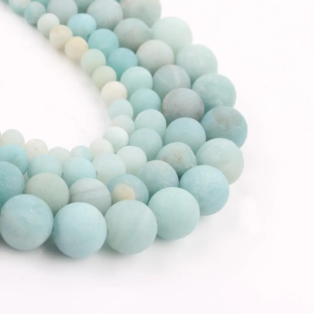 Natural Stone Dull Polished Matte Blue Amazonite Beads Round Loose Spacer Beads For Jewelry Making DIY Bracelets 4/6/8/10/12mm