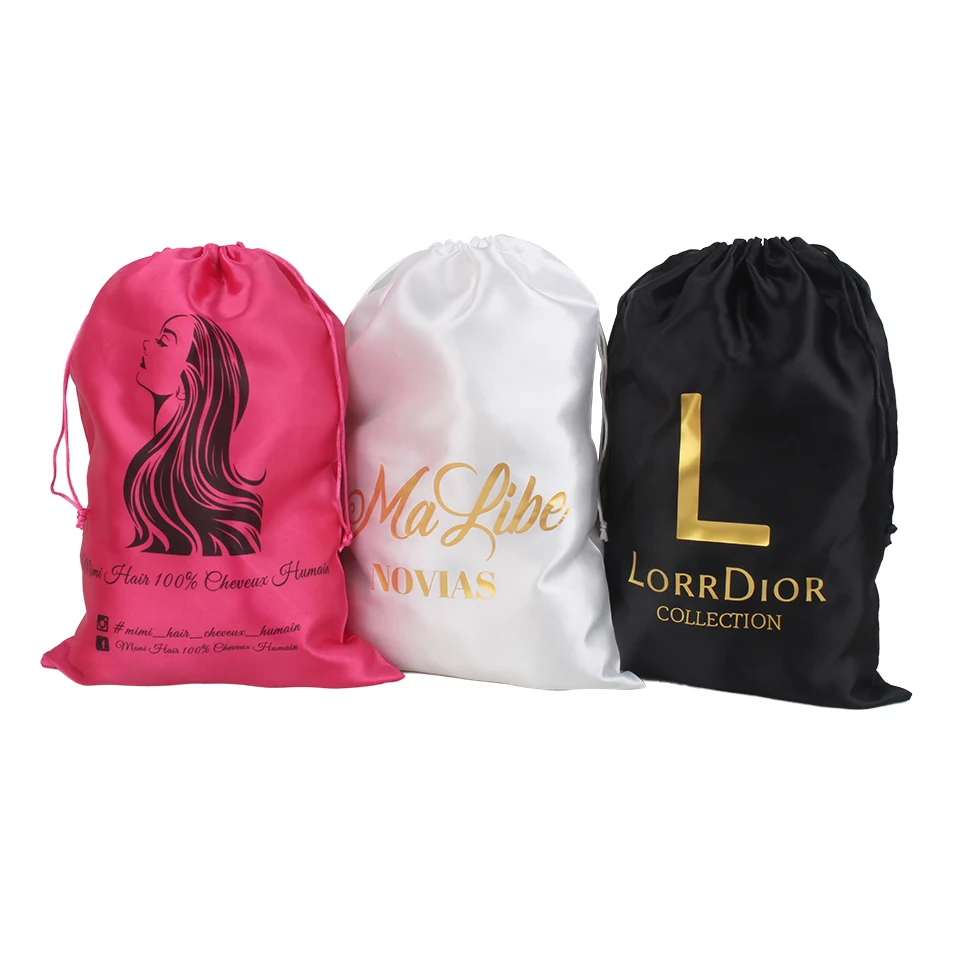 28X40cm custom logo brand name human Virgin Hair extension wig satin packaging Bag,women premium hair bundles silk packing Bag