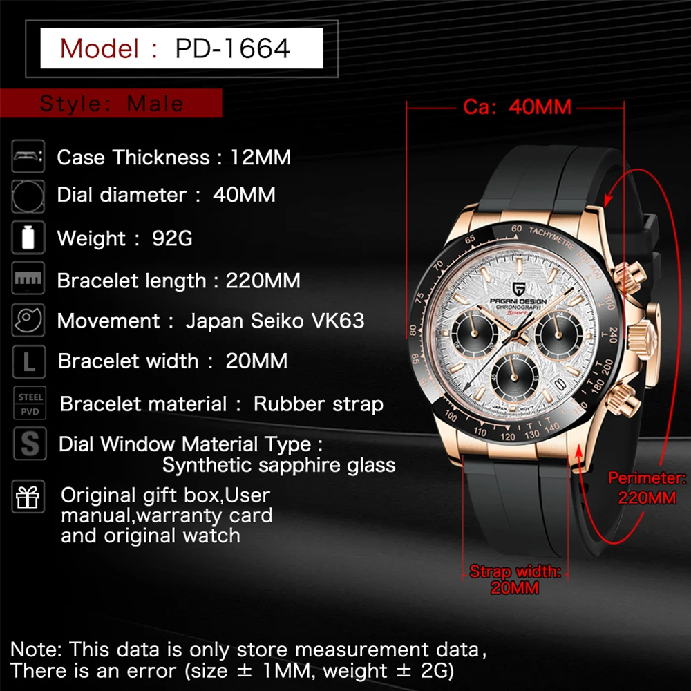 40MM PAGANI DESIGN Top Marke Männer Quarz Armbanduhr 100M Wasserdicht Datum Uhr Sport Uhren Herren Chronograph Relogio Masculino