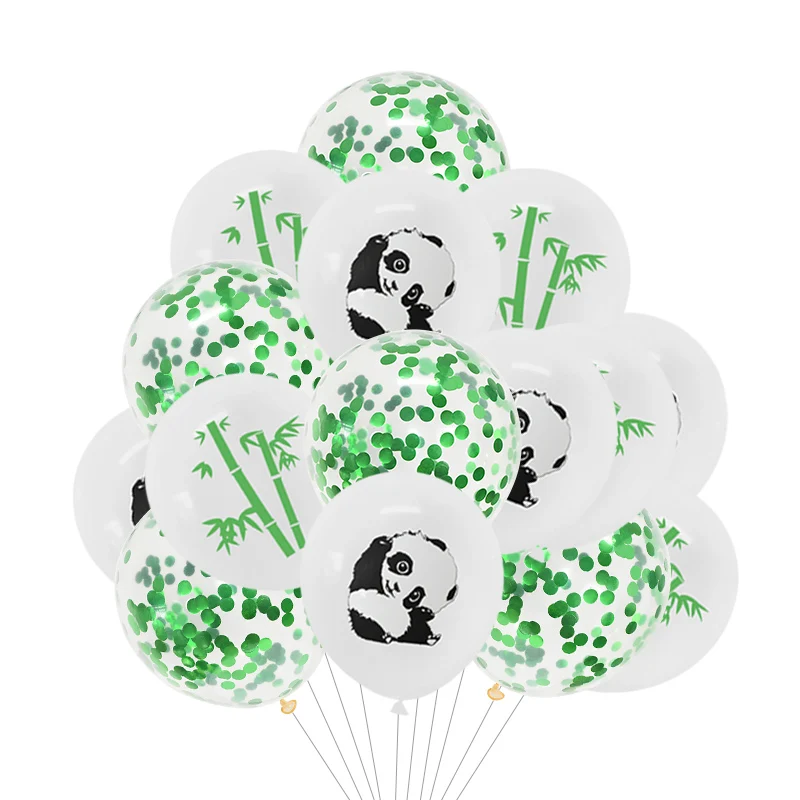 Globo de látex con diseño de Panda, decoración de bambú, confeti de piezas, suministros de cumpleaños para Baby Shower, 5/10/15 Fiesta Temática, 12