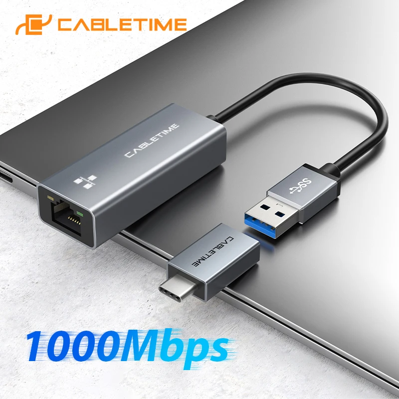 CABLETIME-adaptador Ethernet USB para ordenador portátil, tarjeta de red LAN RJ45 de 1000Mbps para Nintendo Switch, Dell, C358