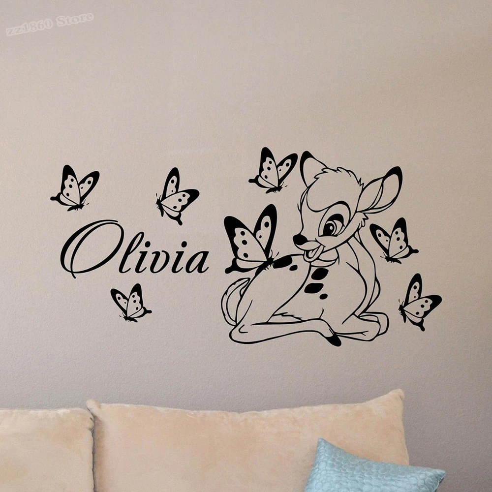 Bambi Wall Decal Personalized Baby Name Custom Wall Sticker Nursery Vinyl Sticker Gift Home Child Room Decor Wallpaper B969