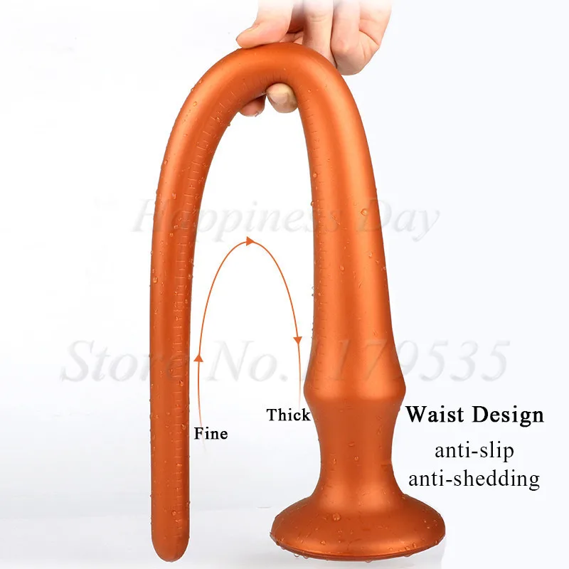 4 size super long soft silicone anal plug In-depth g spot stimulation gold butt plug anal stick long dildo sex toy for women men