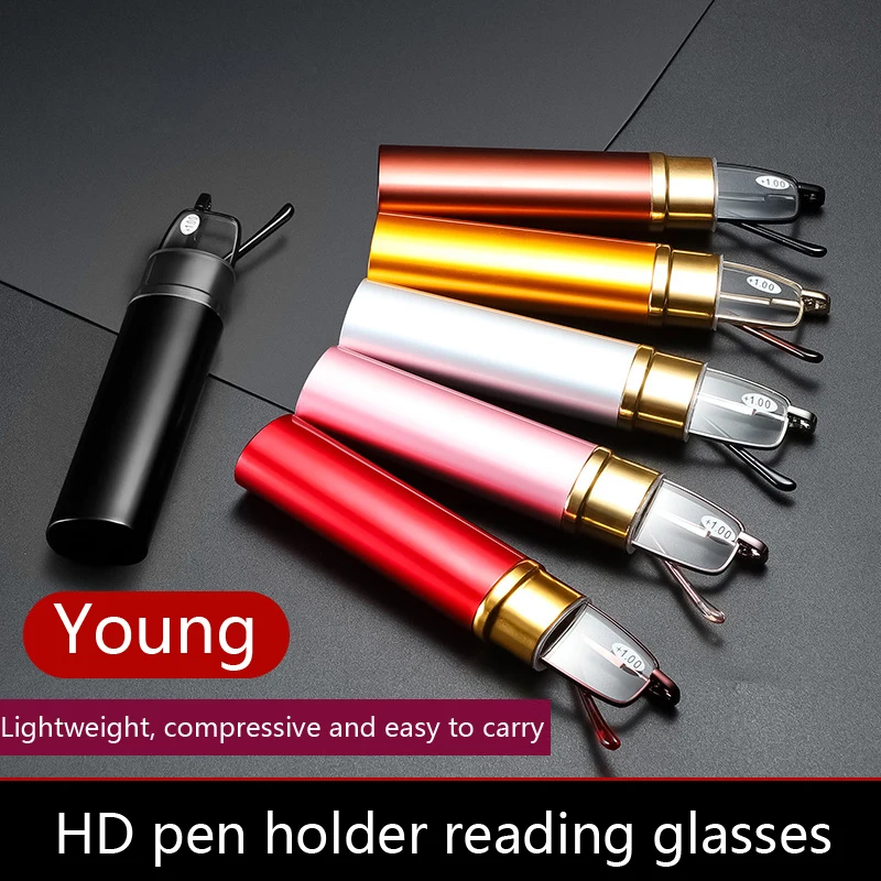 Fashion Reading Glasses For Men And Women Mini Portable Small Pen Holder HD Fashion Ultra-light Eyeglasses Diopter +1.0 To +4.0