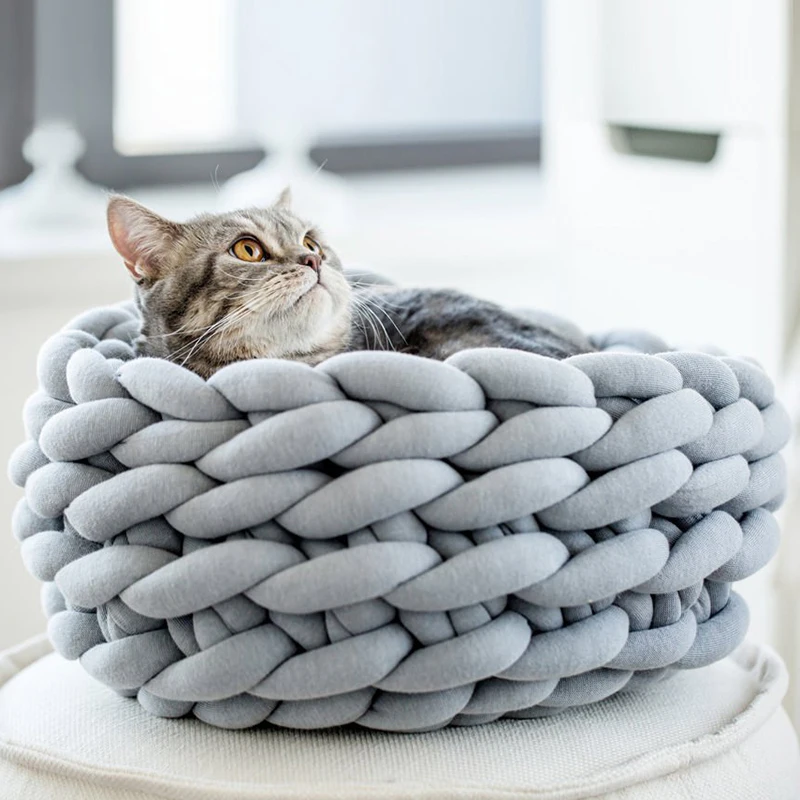 

Cat Bed Nesk Basket for Small Dogs Kitten Weave Washable Cotton Cat House Soft Dog Bed Cat Accessories Pet Basket Supplies