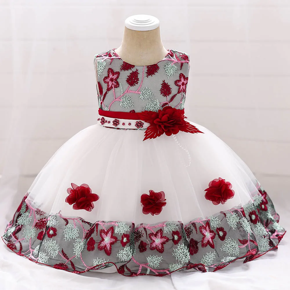 Kleinkind Baby Mädchen Kleid Tüll Taufe Kleider für Mädchen 1. Jahr Geburtstag Perlen Spitze Applizierte Party Hochzeit Abschlussball Kinder Kleidung
