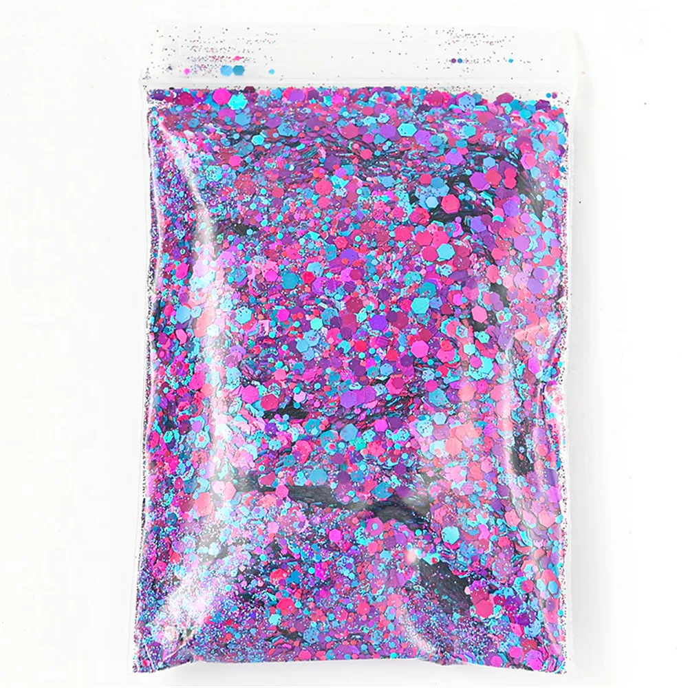 50 g holografischer, gemischter, sechseckiger, klobiger Glitzer, Laser, glitzernd, schillernd, Nagelkunst, Glitzer, Harzscheibe, Flocken, Pailletten, Nageldekoration – Detail 4