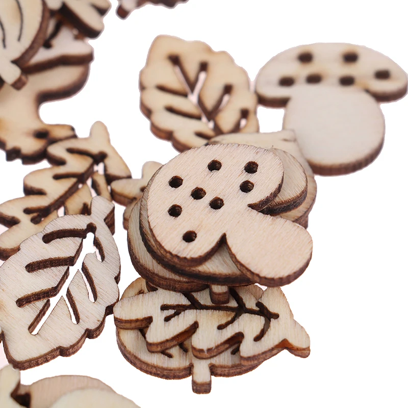 50Pcs/Pack Animal Squirrel Leaves Wooden Craft Handmade Embellishment Scrapbook Laser Cut Ornaments Handmade Wooden Piece