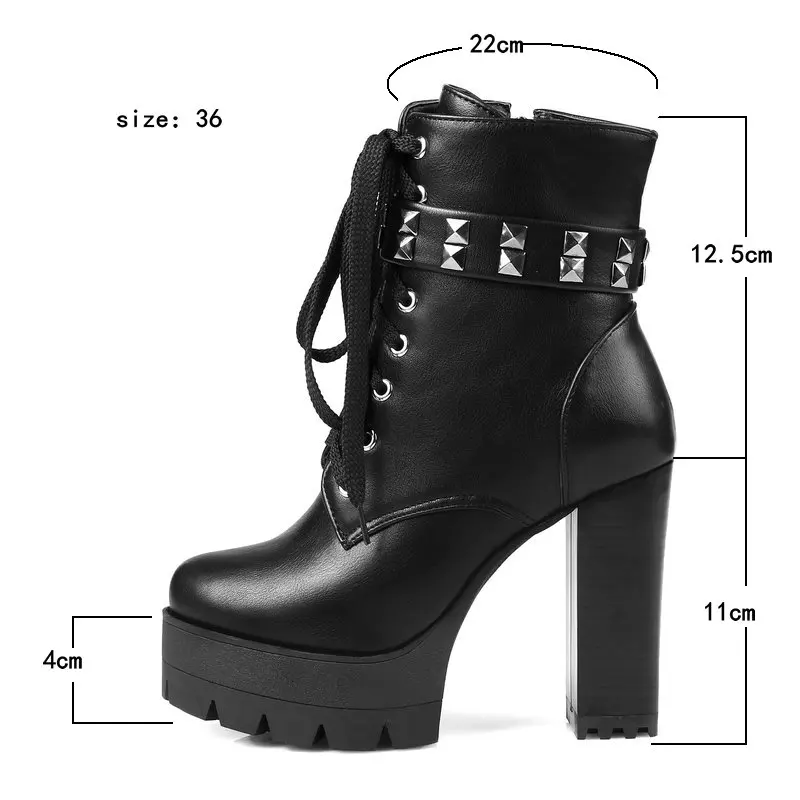 2020 Platform Square Heel Women Riding Boots Fashion River Cross Tied Women Ankle Boots Winter Autumn Shoes Big Size 34-43