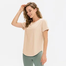 T-Shirt sportiva a maniche corte in tinta unita con Top da Yoga per donna