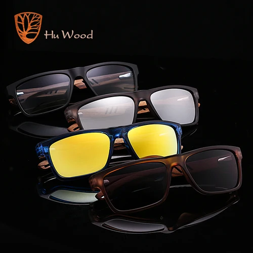 Imagen 2 del producto HU WOOD gafas de sol de madera de cebra para hombre, gafas de sol cuadradas con gradiente de Color deportivo a la moda, lentes de espejo para conducir y pescar GR8016