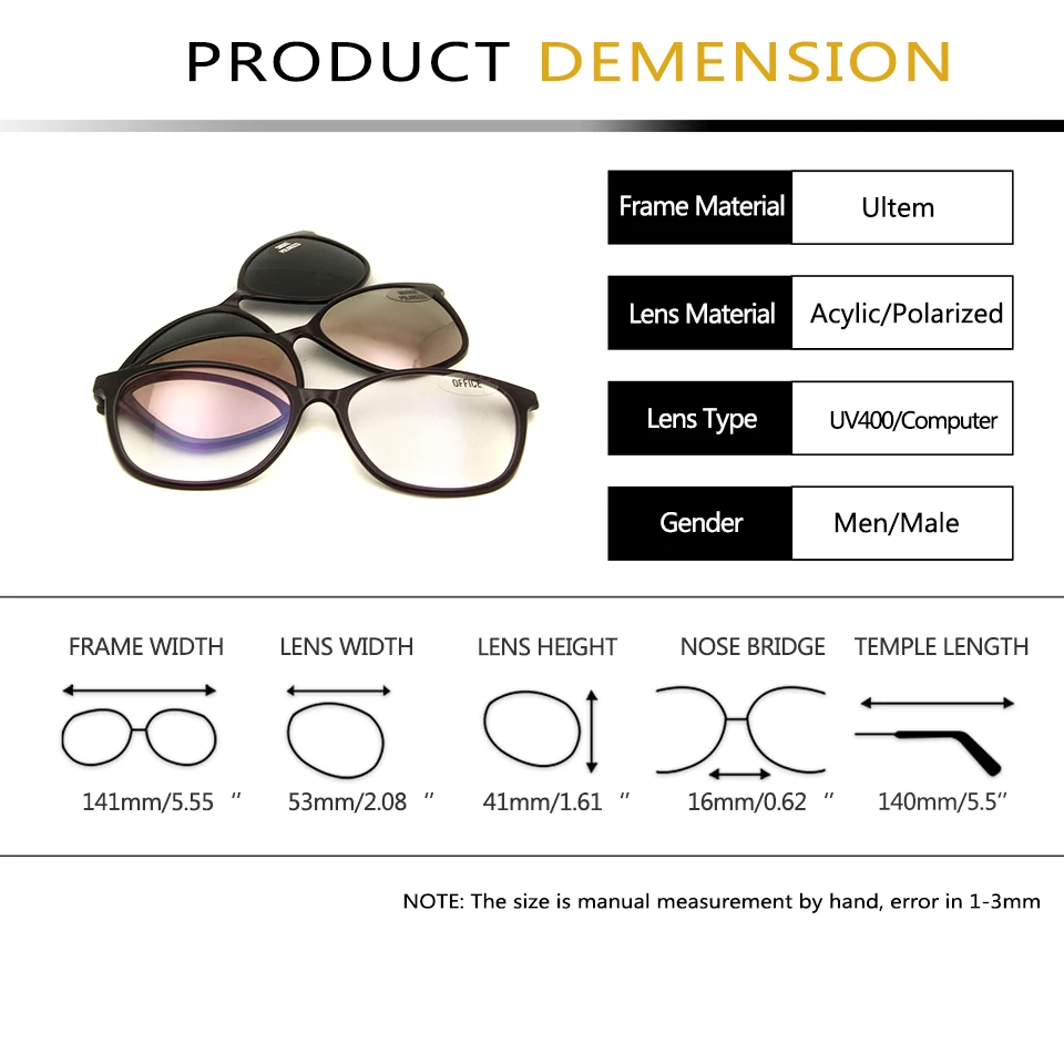 4 шт./компл. магнитная оправа для очков Ultem клипса на солнцезащитные очки женские поляризационные солнцезащитные очки UV400 очки оптические компьютерные очки