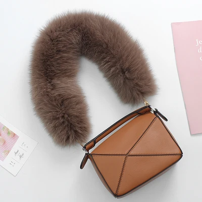 60cm Replacement Bag Strap Genuine Real Fox Fur Handbag Shoulder Straps Handle For Women Purse Belts Winter Accessories R52