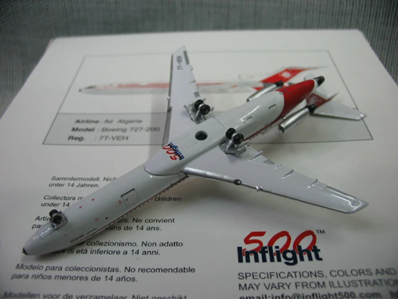 Diecast 1:500 Scale Airplane B727-200 Jet Aircraft Model Air Algerie Airlines with Landing Gear Alloy Plane Gift about 10CM