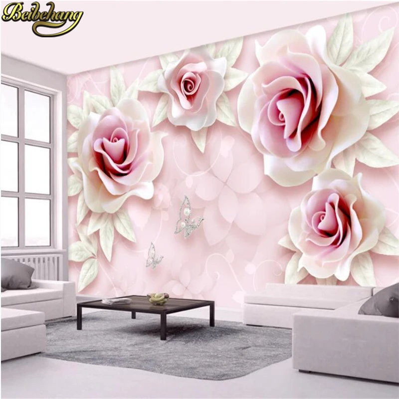 custom Embossed pink rose wallpaper for living room bedroom furniture 3D decoration photo mural wall papers home decor stickers