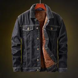 Winter Men Denim Jackets Thick Outerwear Coats Mens Warm Fleece Denim Jacket Black Casual Mens Coat Cotton Jacket Mens Clothing