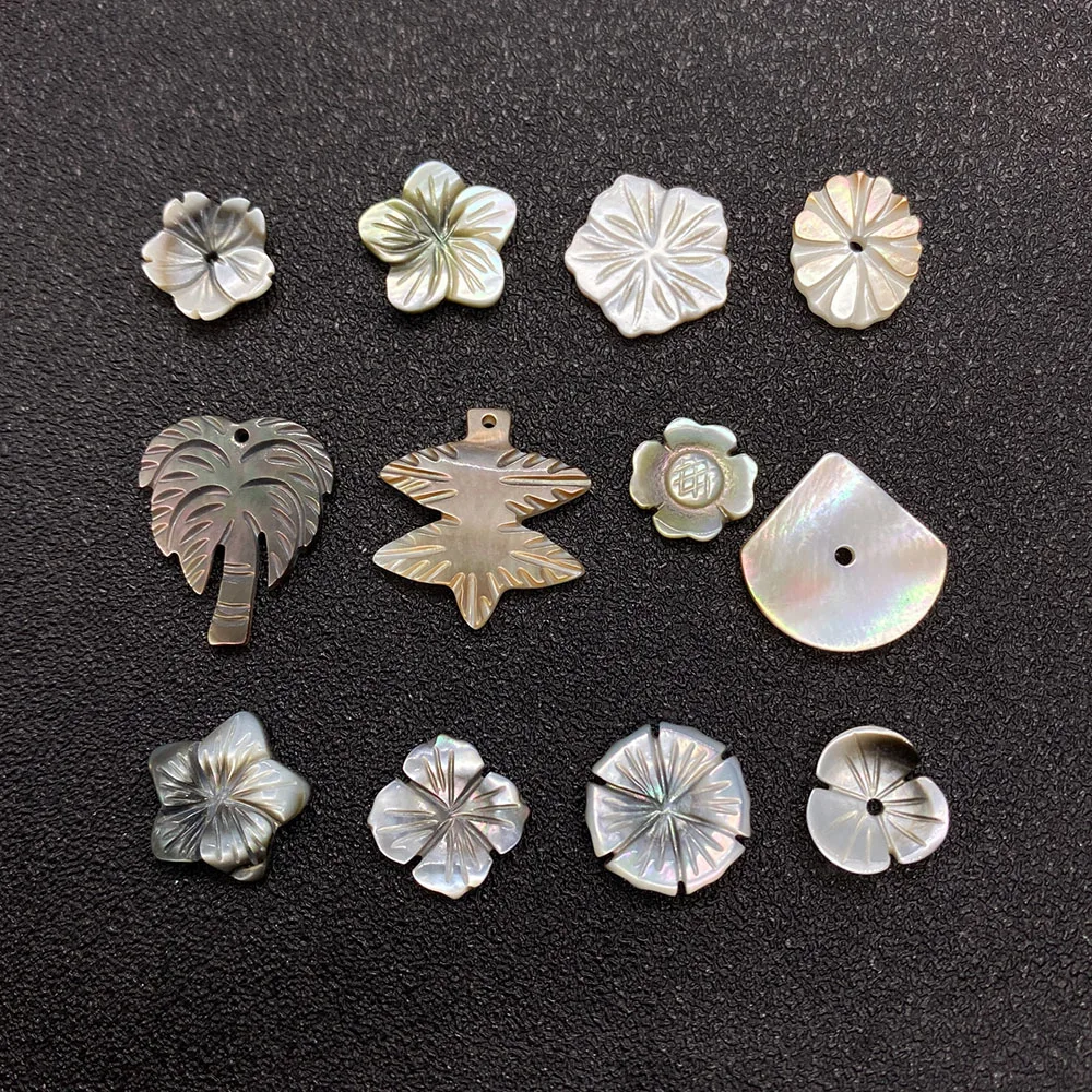 10pcs Natural Black Shell Beads Handmade Making Necklace Bracelet Earrings Jewelry Accessories Ladies Flower Shaped Charm Beads