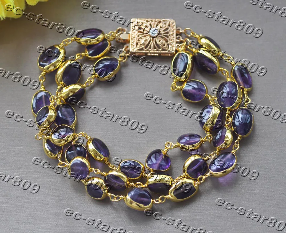 

Z11331 3Row 8" 12mm Natural Baroque Amethyst Chain Bracelet