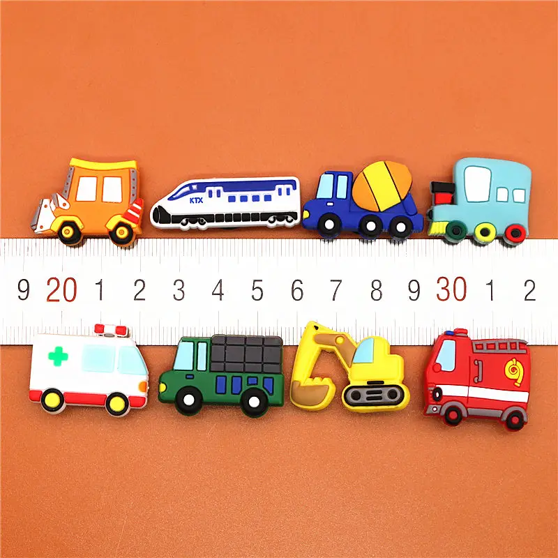 Single Sale 1pcs Shoe Charms Construction vehicles and Trains Shoe Buckle Accessories Shoe Decorations fit Kid\'s X-mas
