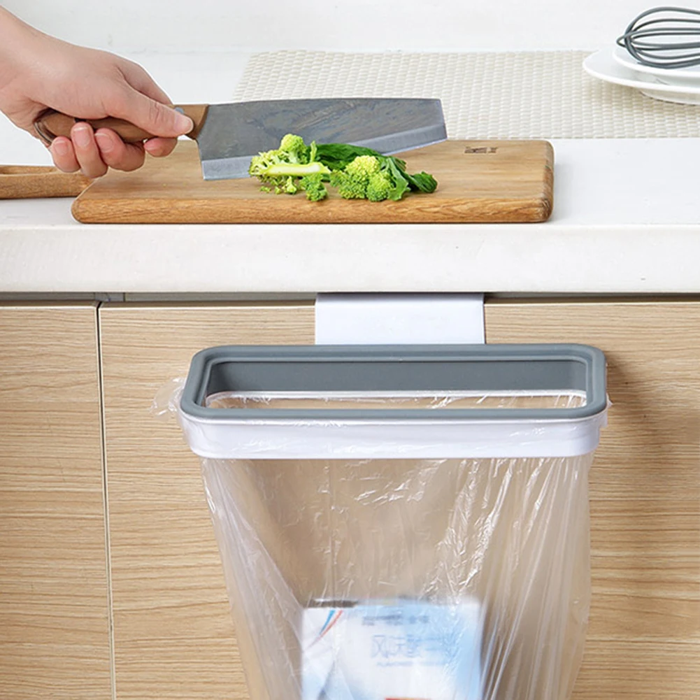 Portable Hanging Trash Bag Holder Kitchen Over the Cabinet Garbage Bag Rack Plastic Bag Holder with Cover Kitchen Accessories