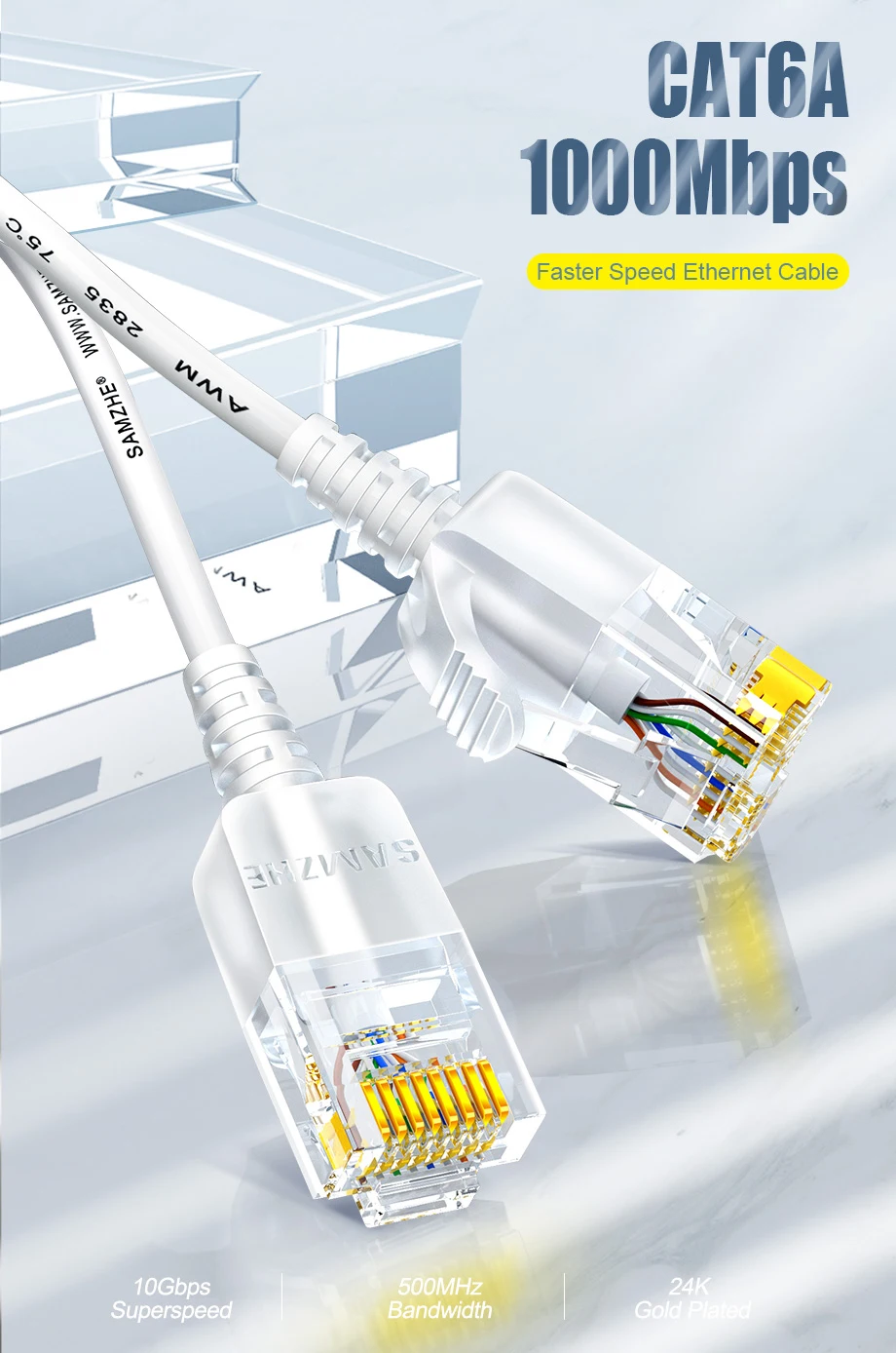 SAMZHE Cat6 Ethernet-Kabel Cat 6 10 Gbit/s Netzwerk-Flach-LAN-Kabel für Router RJ45 Laptop TV Box Netzwerkkabel Patchkabel – Detail 6