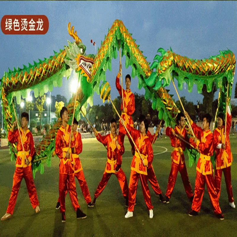 Dragon Dance Outdoor 10m ukuran emas 5 8 pemain anak sekolah, seni Halloween pesta ulang tahun pentas Parade Rakyat