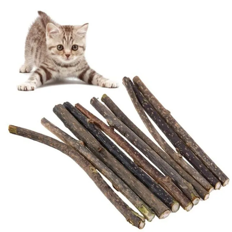 10pcs Natural Catnip Pet Cat Molar Toothpaste Stick Silvervine Cat Snacks Sticks Wood Polygonum Sticks Cat Cleaning Teeth Toys