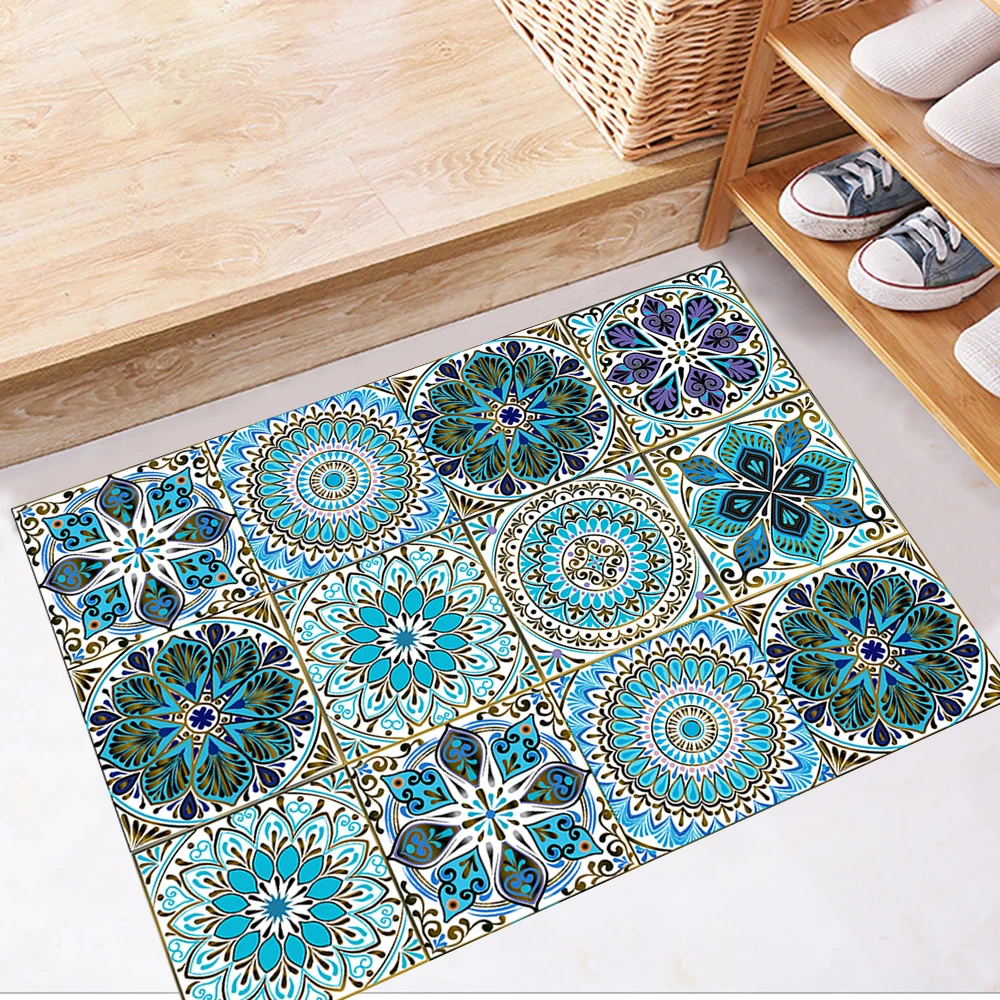 Dream Blue Mandala Style Matte Surface Wall Sticker Non-slip Tile Decoration Film For Tile /Ground in Kitchen Bathroom Art Mural