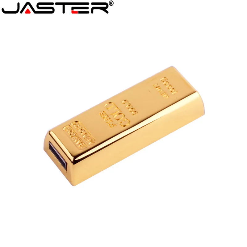 JASTER Gold Bullion Model USB 2.0 Flash Drive Golden Bar Pen Drive 4GB 8GB 16GB 32GB 64GB 128GB Metal Flash Memory Stick Gifts